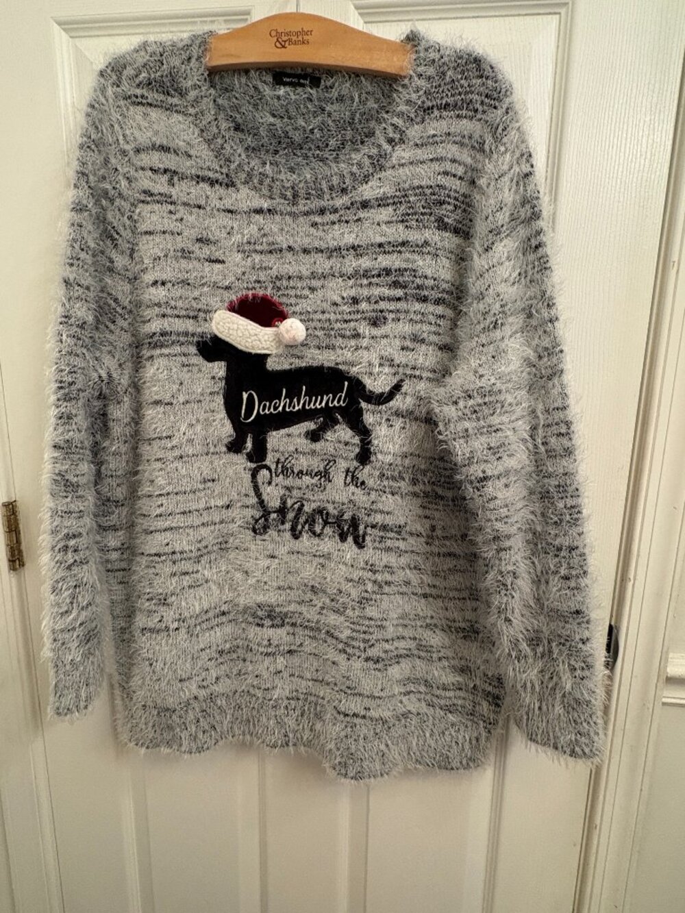 Verve ami Fuzzy Eyelash Sweater Dachshund Through The Snow Black & White size 3X